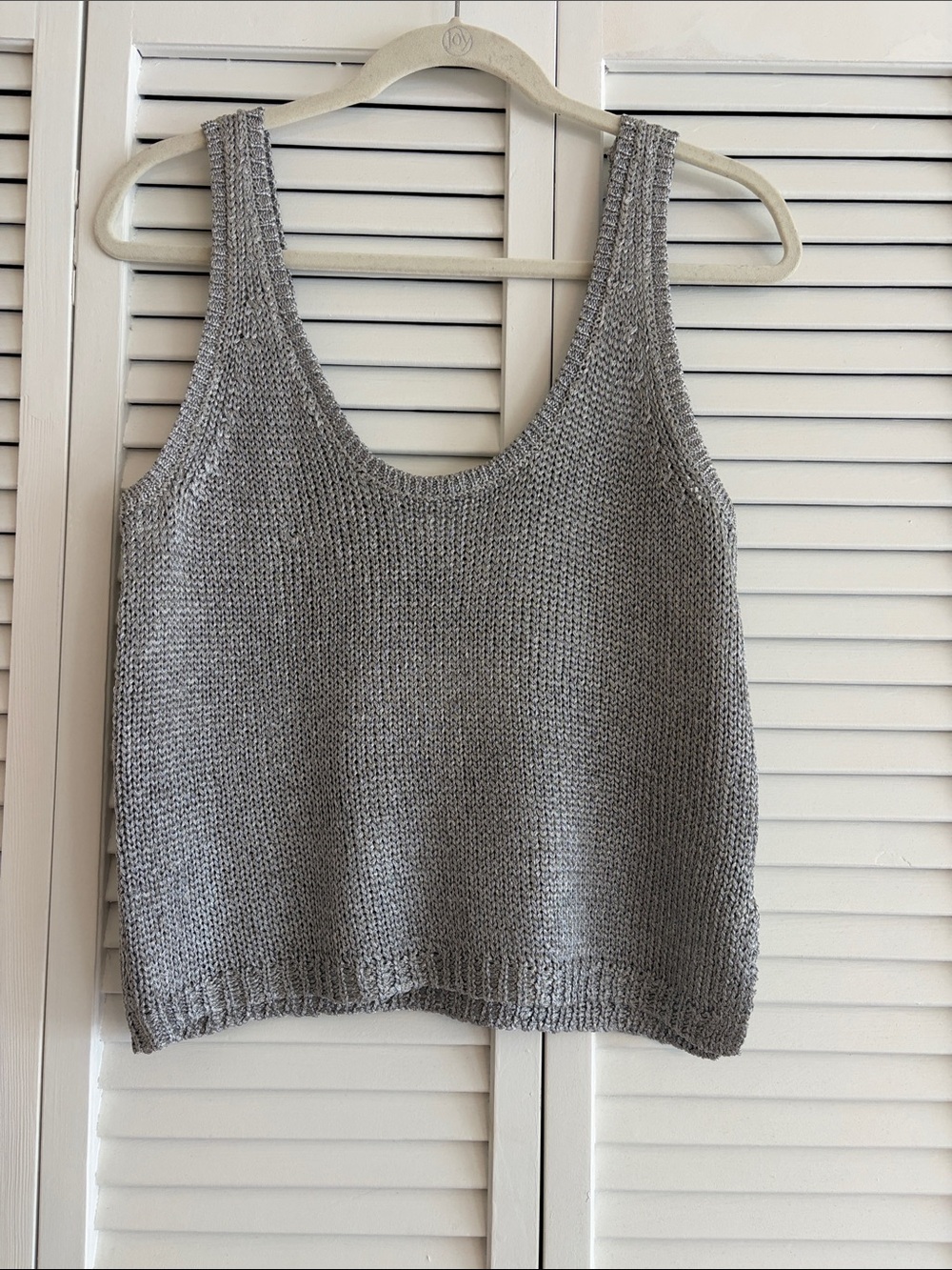 Zara Silver Knit Scoop Neck Tank Top